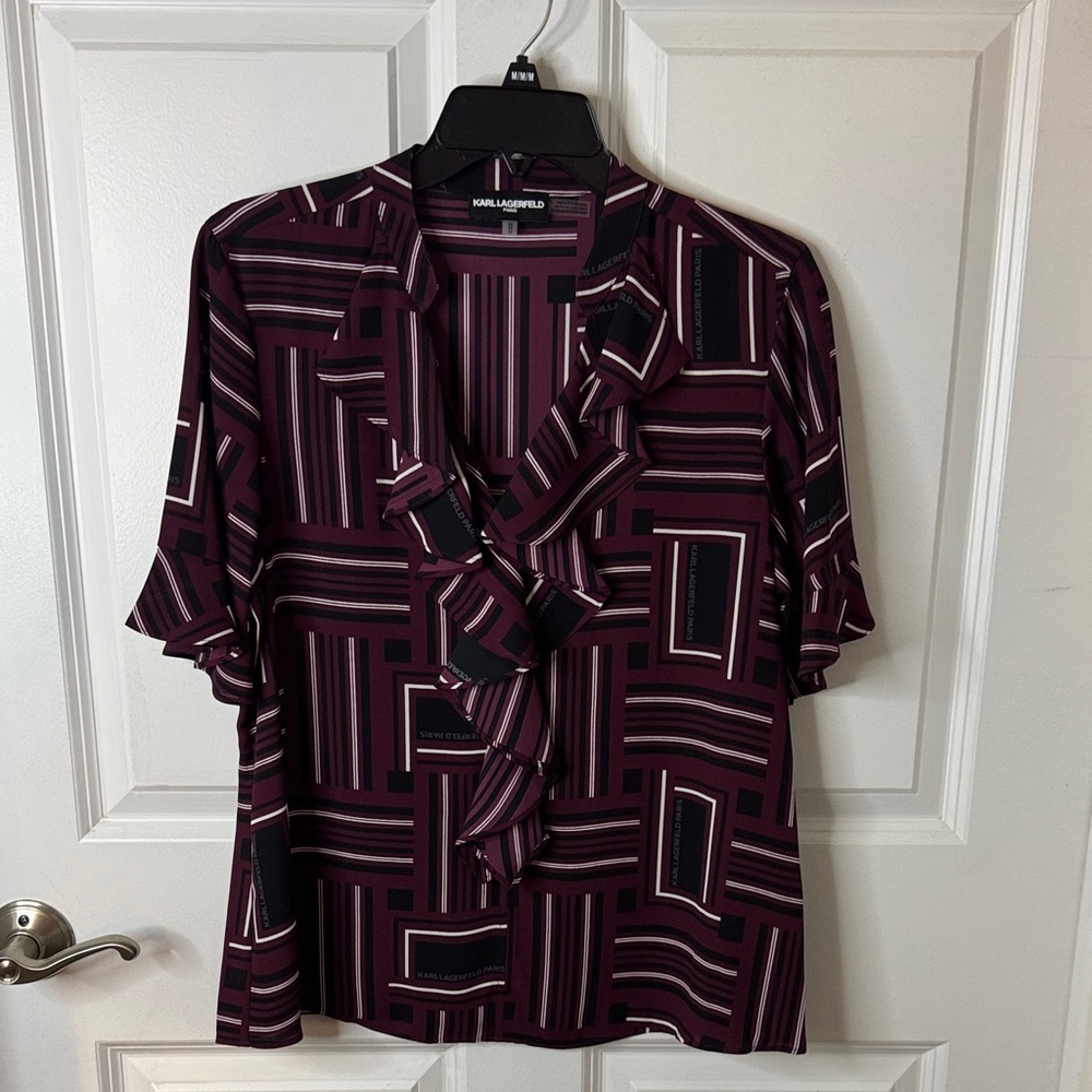 Karl Lagerfeld Burgundy and Black Patterned Blouse - Picture 1 of 4